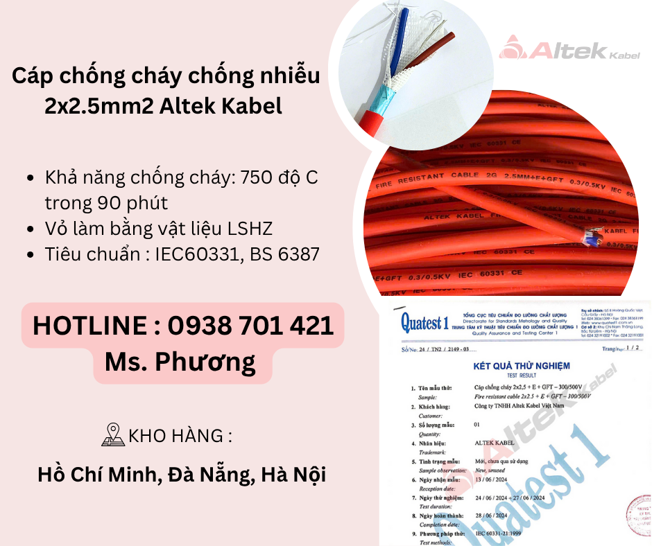 Cáp chống cháy chống nhiễu 2x2.5mm2 Altek Kabel Đà Nẵng, Hà Nội, Hồ Chí Minh